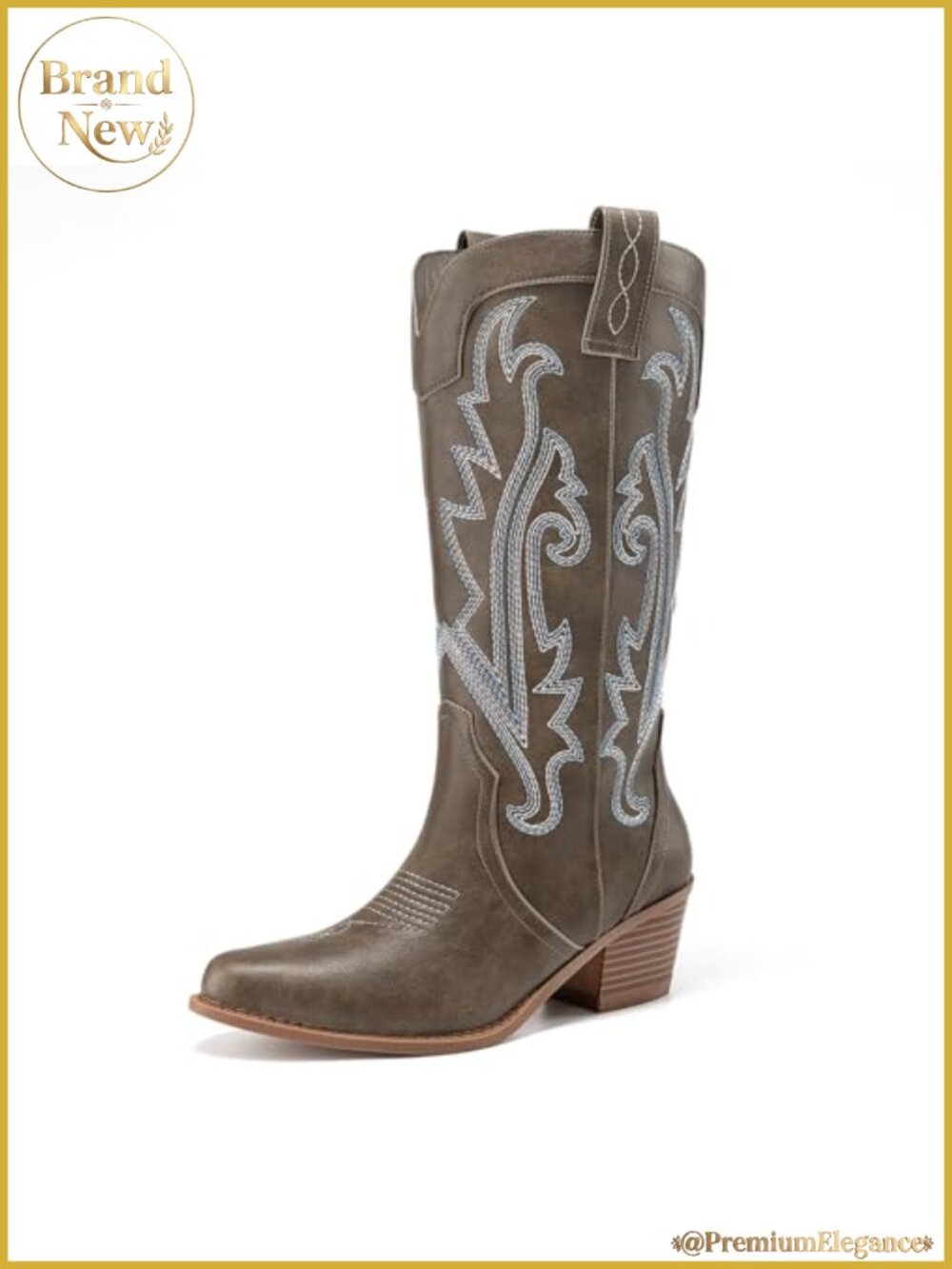 Embroidered Western Cowboy Boots Mid Calf Women's PU Leather